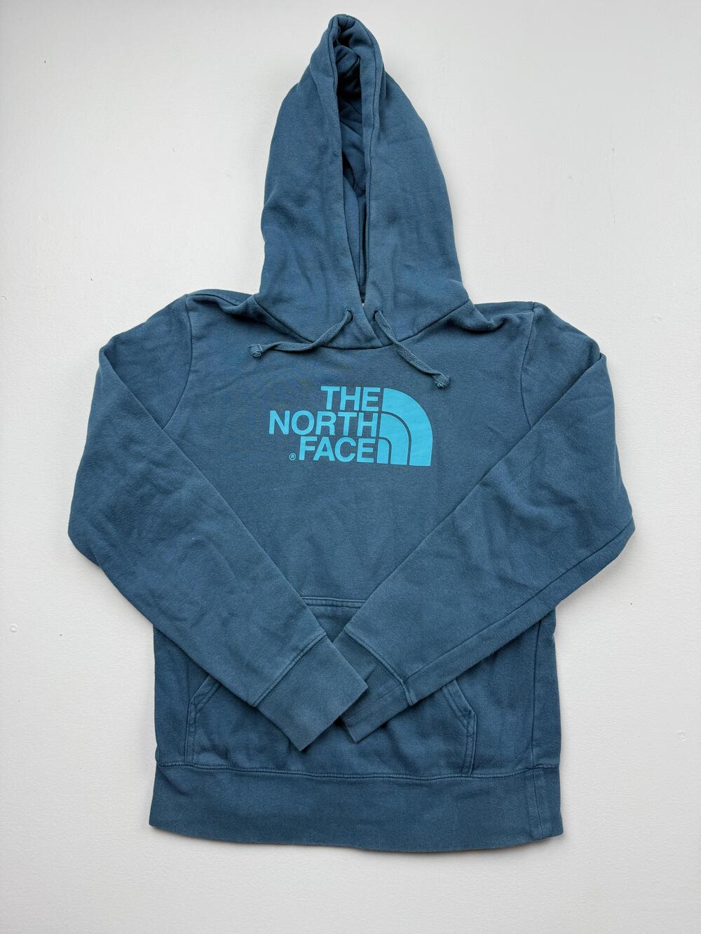 The North Face Hoodie Womens Small Blue Fleece Pullover Logo Kangaroo Pocket